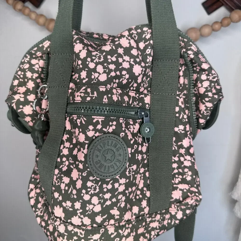 Kipling Green Pink Fresh Floral Art Mini Bag
